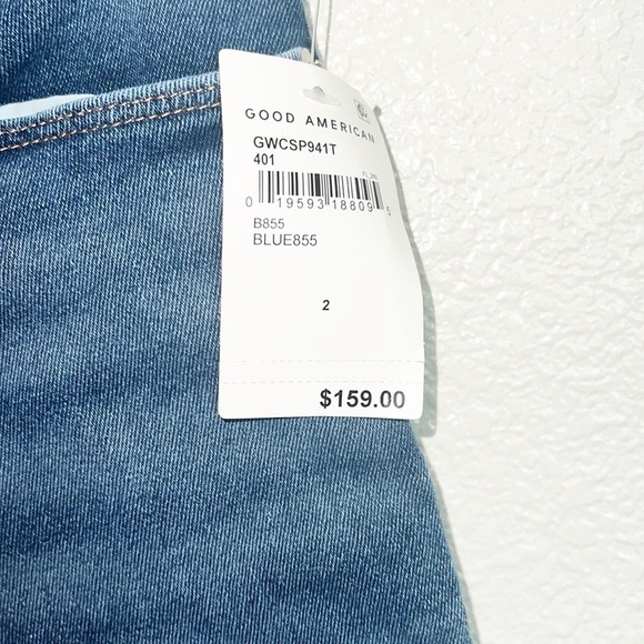 Good American Good Waist Stretchy Distressed Medium To Dark Wash Crop New Jeans - Picture 5 of 13